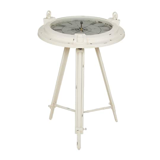 27" White Iron Coastal Accent Table